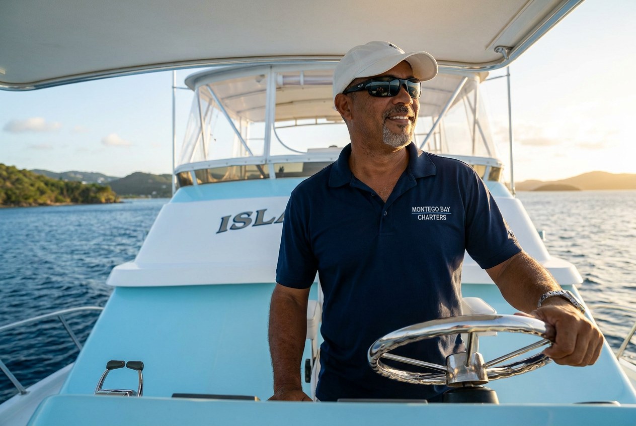 Captain Vaughn Johnson at the helm of Aquarius