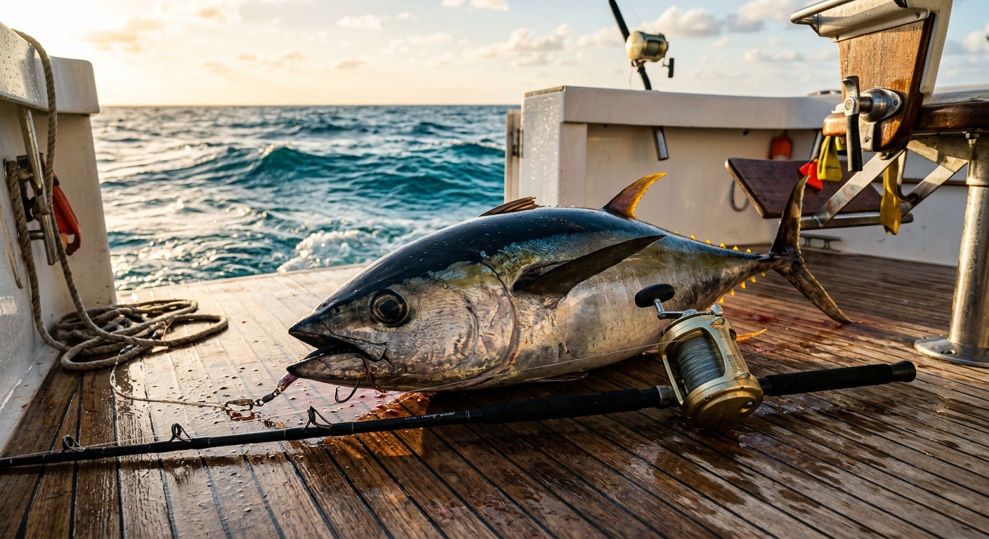 Yellowfin tuna catch on the deck
