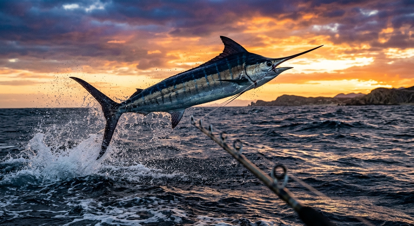 Blue marlin leaping from the sea